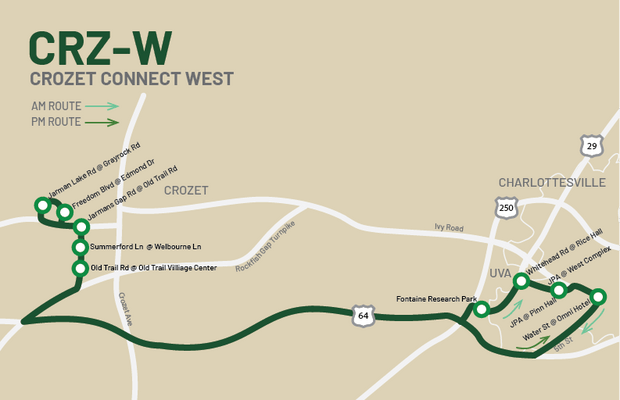 Crozet CONNECT West route